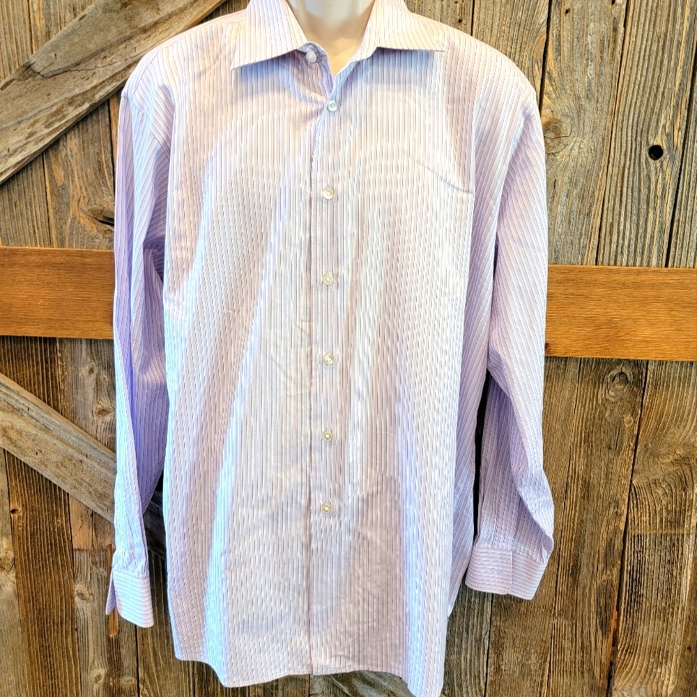 Calvin Klein Mens Purple Classic Fit Long Sleeve Button Dress Shirt 17.5 34/35